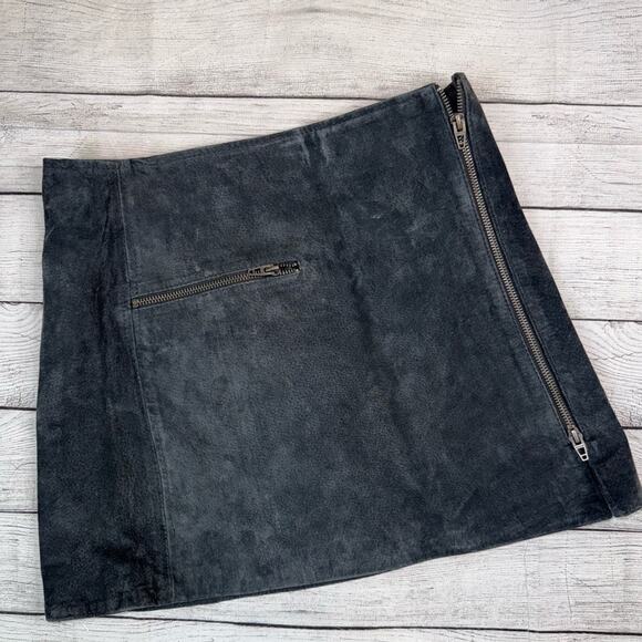 BLANK NYC Suede Leather Mini Skirt with Zipper Detail Dark & Stormy Gray  Small - Picture 3 of 6